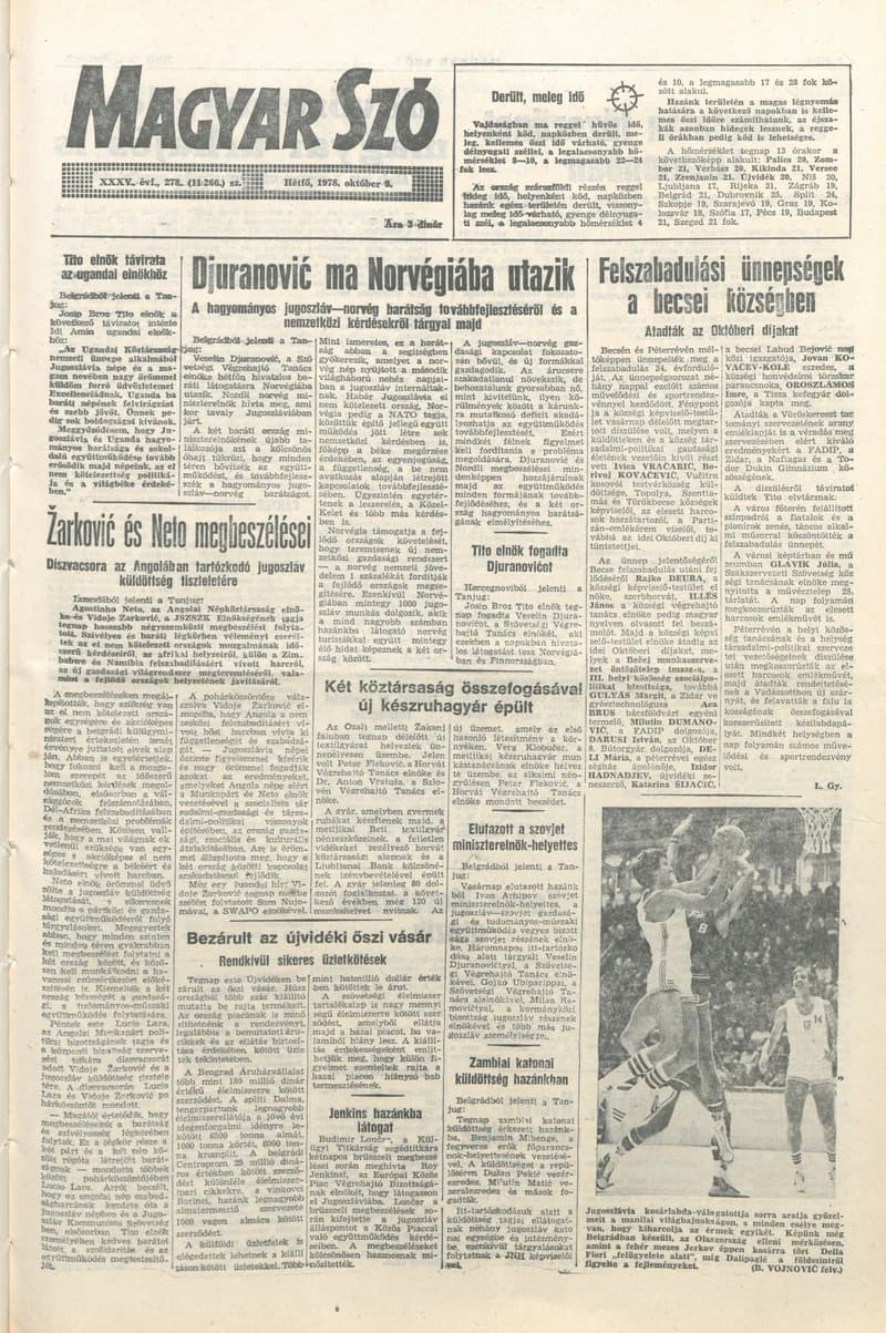 Magyar Szó, 35. évf. 1978. október 9. 278. sz. 1–8. oldal