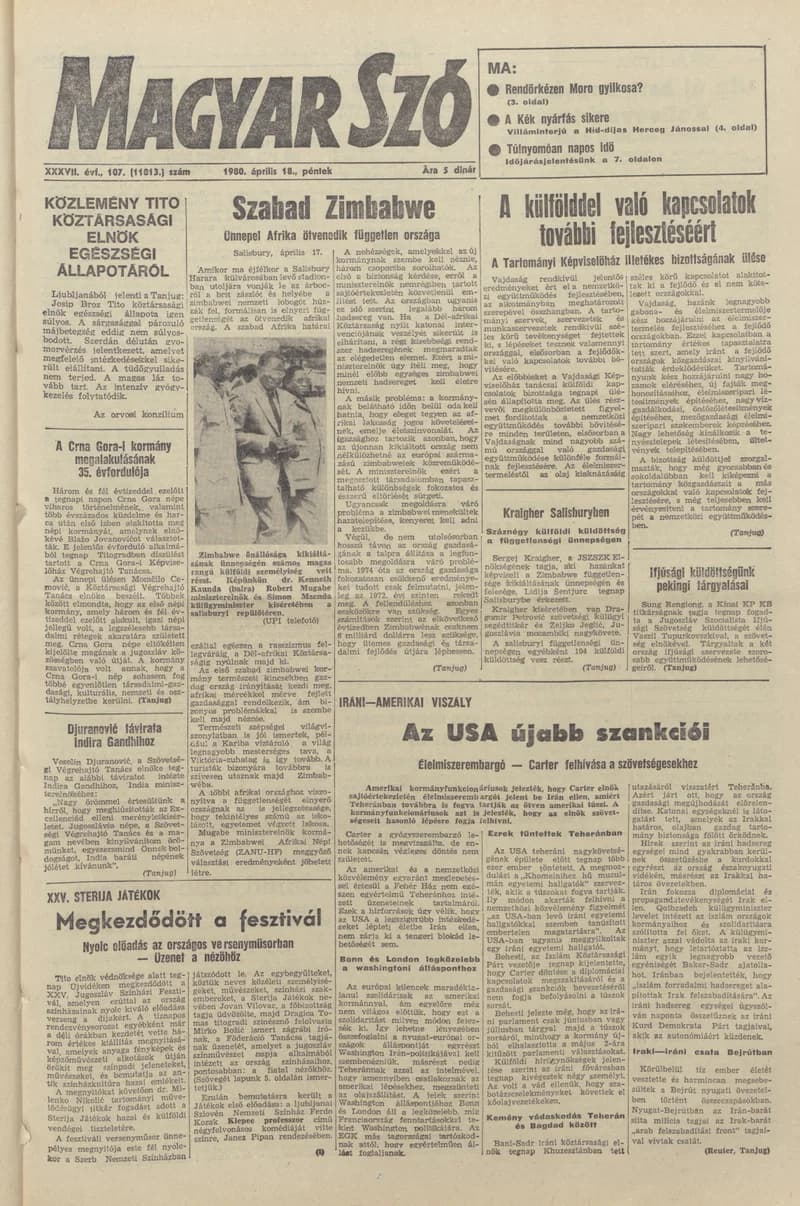 Magyar Szó, 37. évf. 1980. április 18. 107. sz. 1–20. oldal