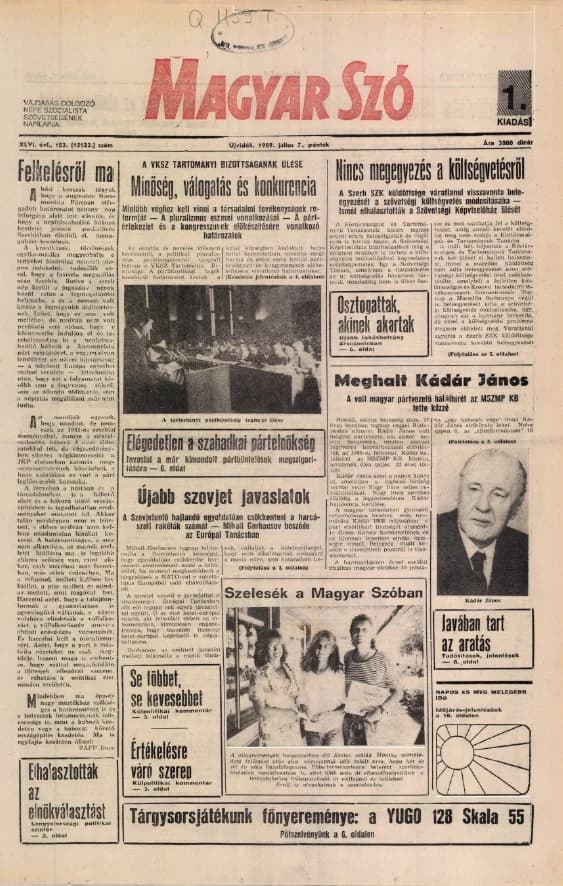 Magyar Szó, 46. évf. 1989. július 7. 183. sz. 1–20. oldal