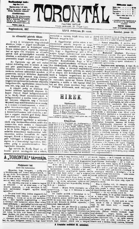 Torontál, 26. évf. 1897. január 23. 18. sz.