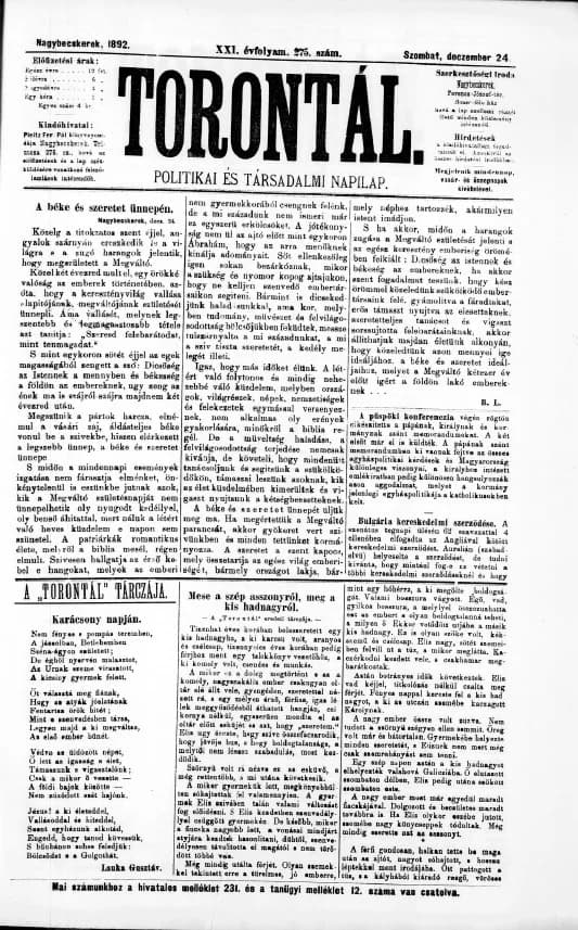 Torontál, 21. évf. 1892. december 24. 275. sz.