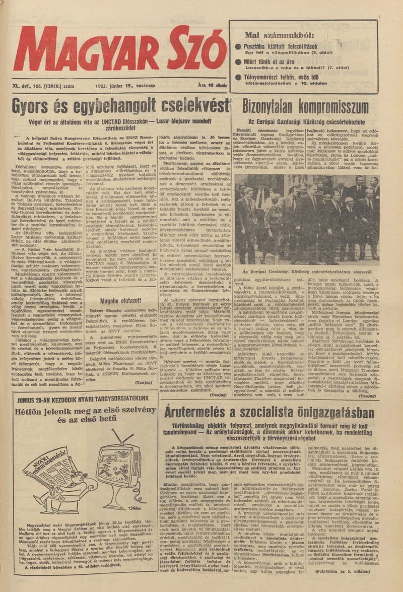 Magyar Szó, 40. évf. 1983. június 19. 166. sz. 1–28. oldal