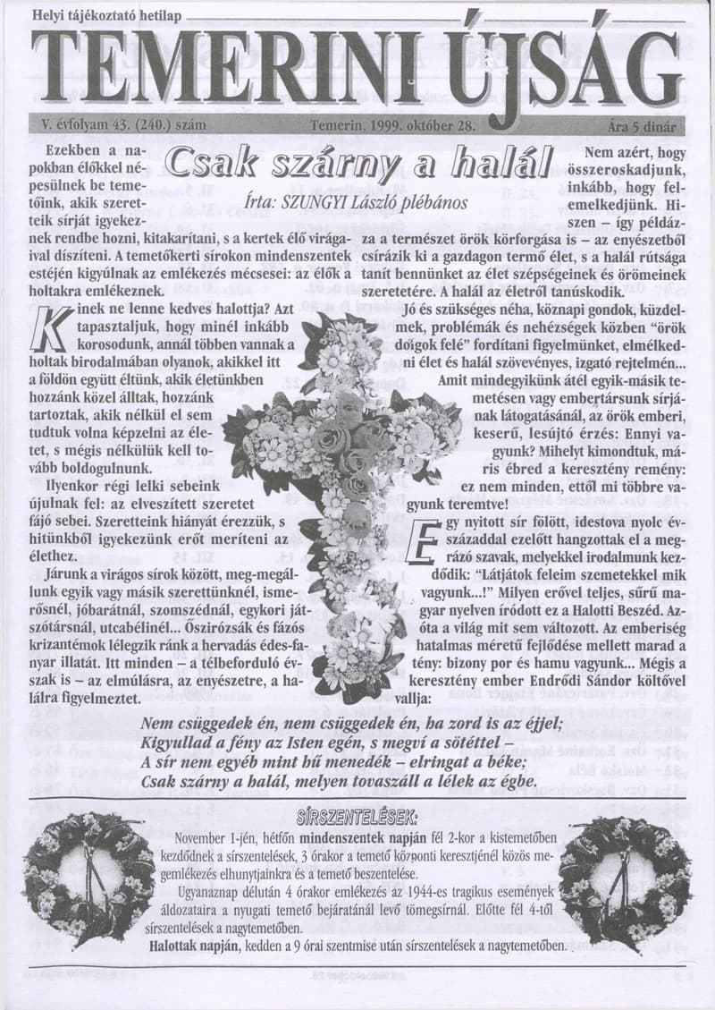 Temerini Újság, 5. évf. 1999. október 28. 43. sz.