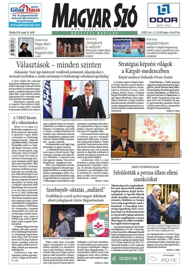 Magyar Szó, 73. évf. 2016. január 18. 12. sz. 1–20. oldal
