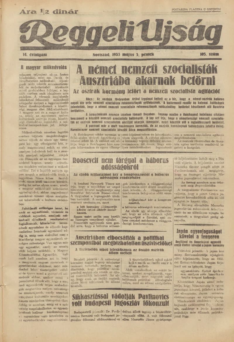 Reggeli Újság, 14. évf. 1933. május 5. 105. sz.