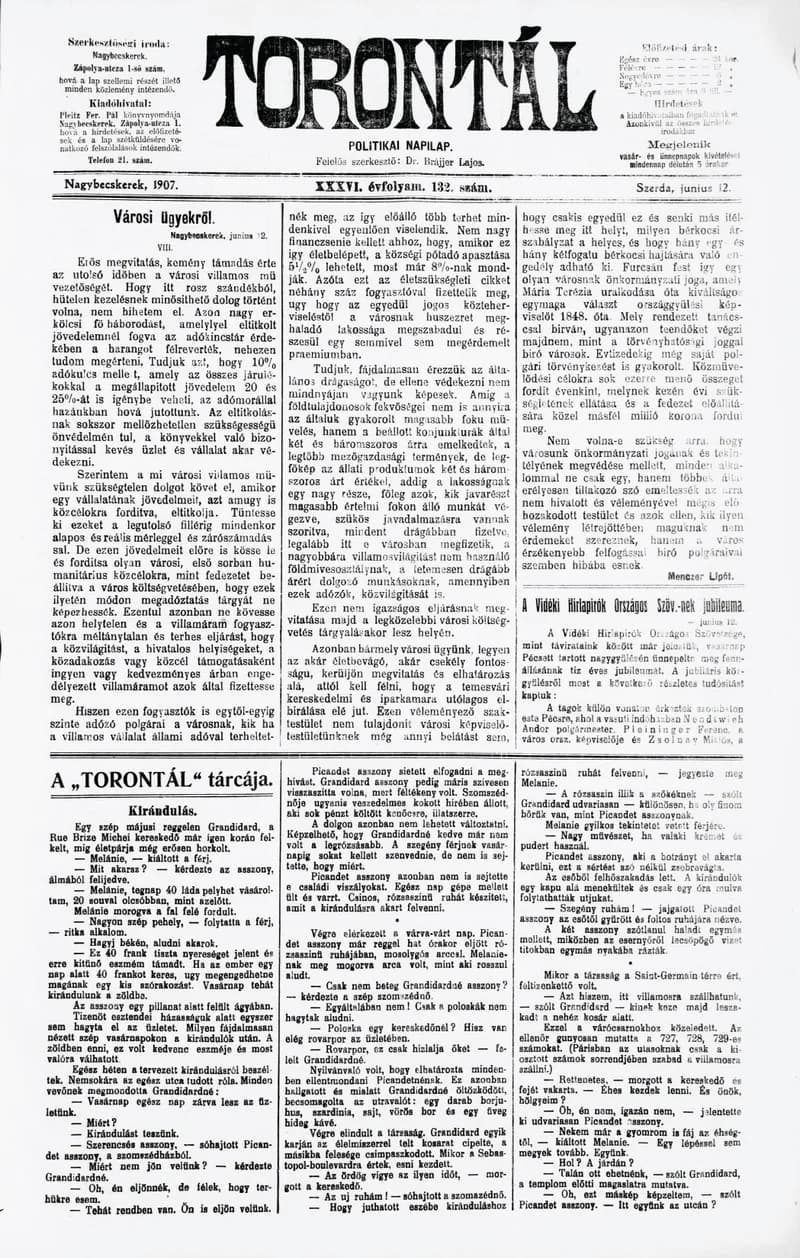 Torontál, 36. évf. 1907. június 12. 132. sz.