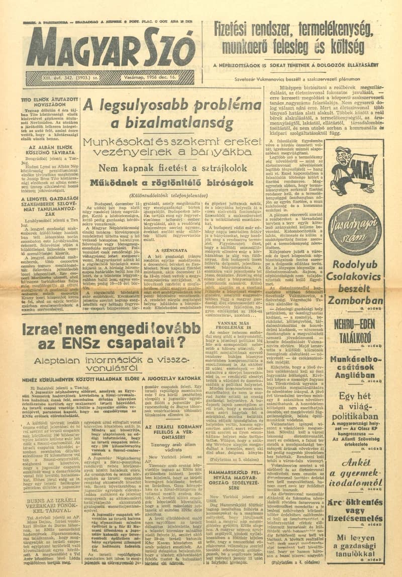 Magyar Szó, 13. évf. 1956. december 16. 342. sz. 1–22. oldal