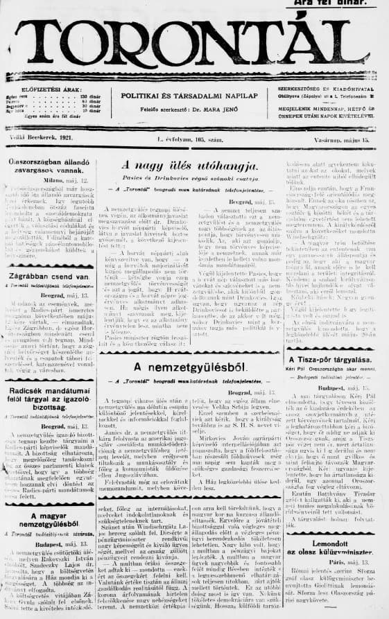 Torontál, 50. évf. 1921. május 15. 105. sz.