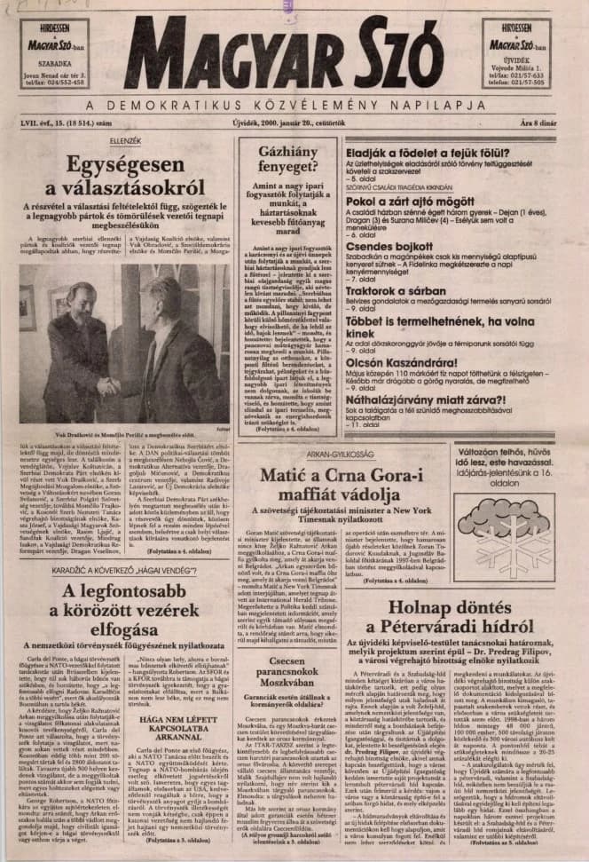 Magyar Szó, 57. évf. 2000. január 20. 15. sz. 1–16. oldal
