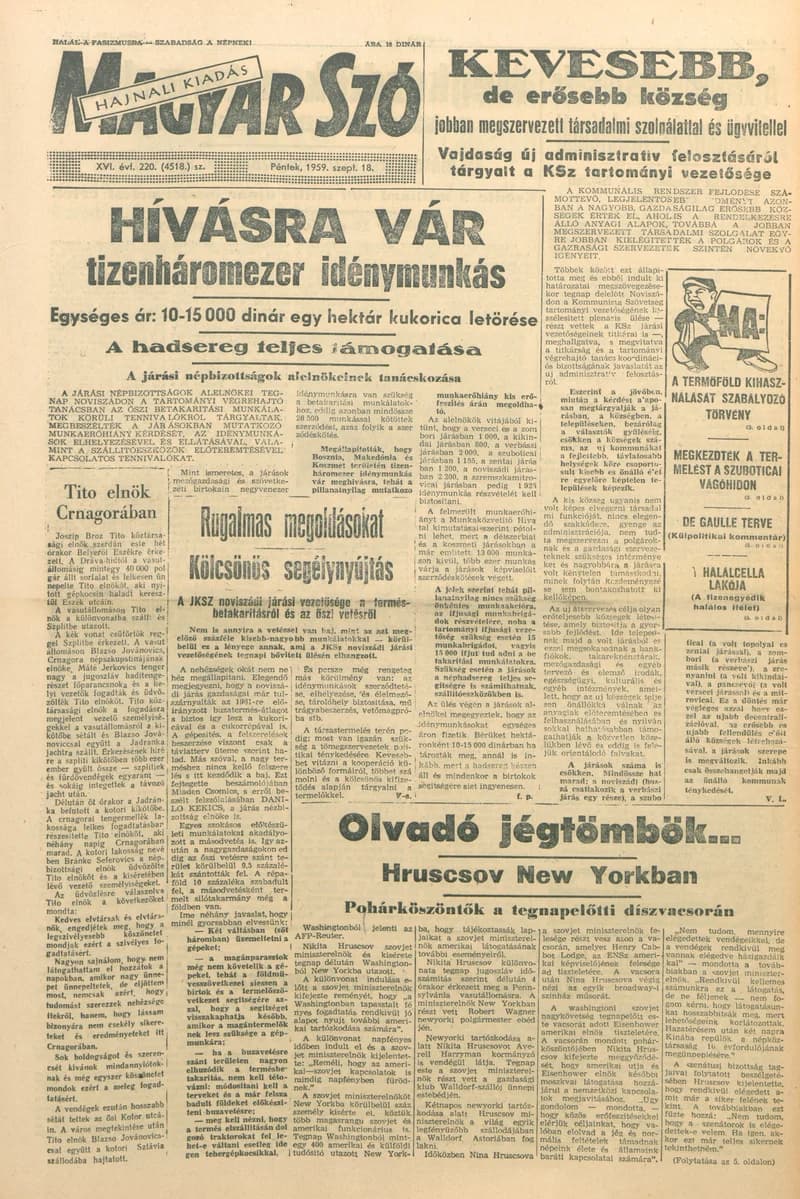 Magyar Szó, 16. évf. 1959. szeptember 18. 220. sz. 1–20. oldal