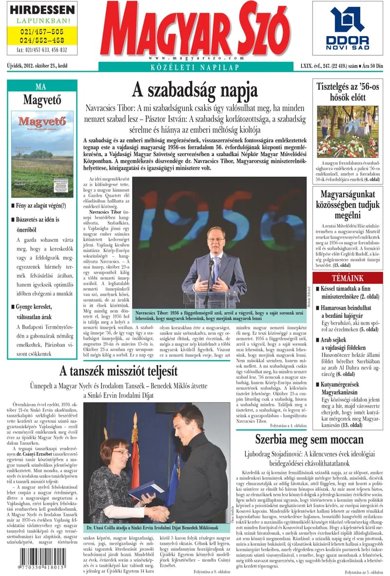 Magyar Szó, 69. évf. 2012. október 23. 247. sz. 1–20. oldal