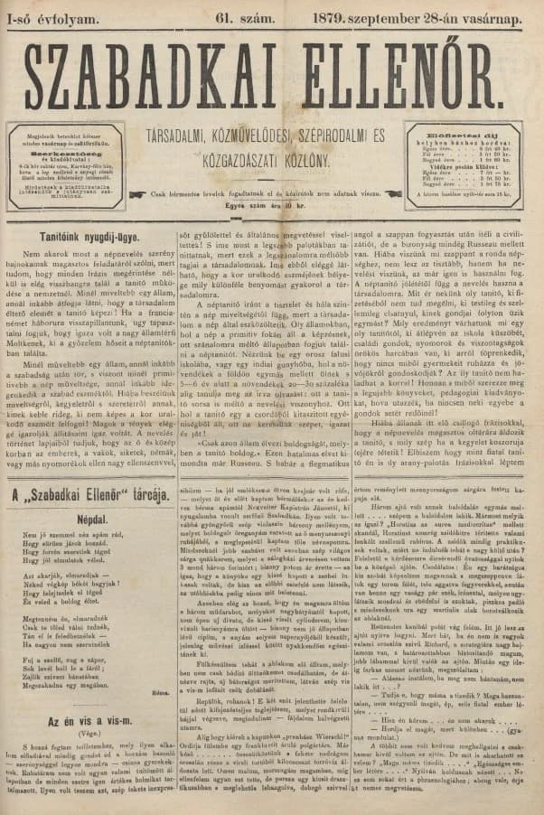 Szabadkai Ellenőr, 1. évf. 1879. szeptember 28. 61. sz.