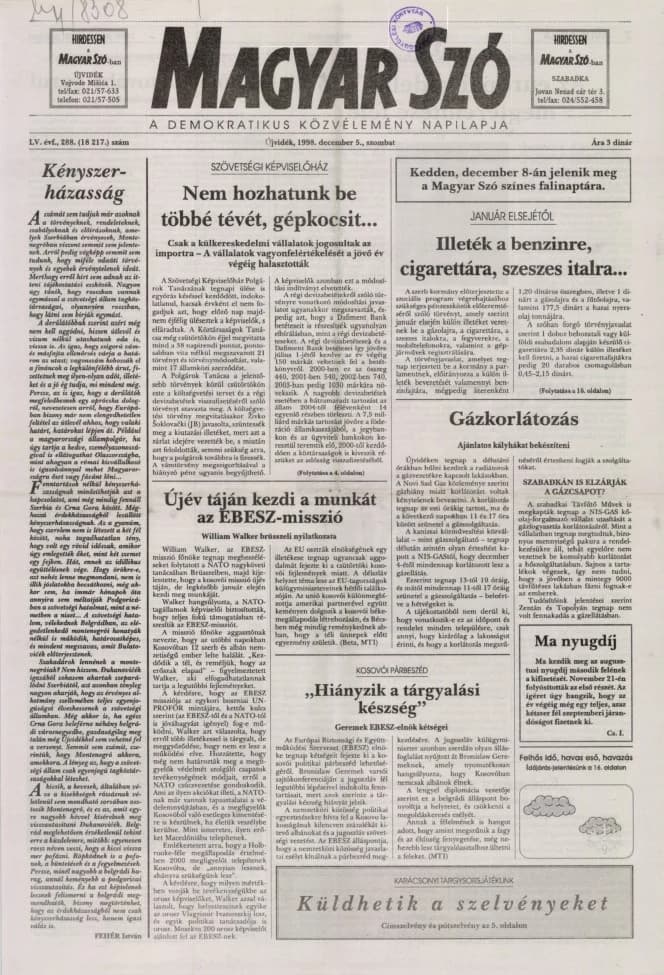 Magyar Szó, 55. évf. 1998. december 5. 288. sz. 1–16. oldal