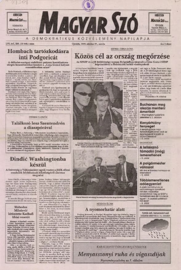 Magyar Szó, 56. évf. 1999. október 27. 208. sz. 1–16. oldal