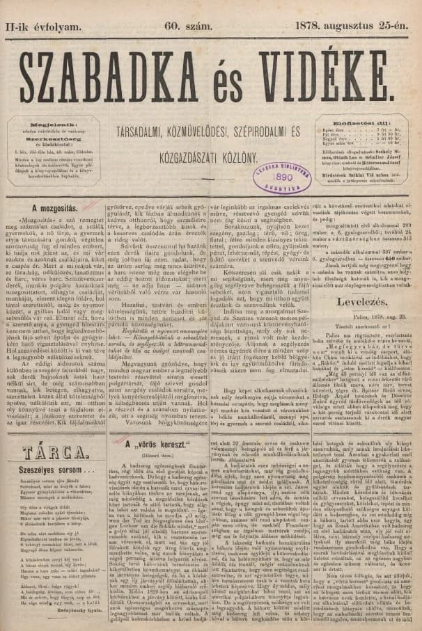 Szabadka és vidéke, 2. évf. 1878. augusztus 25. 60. sz.