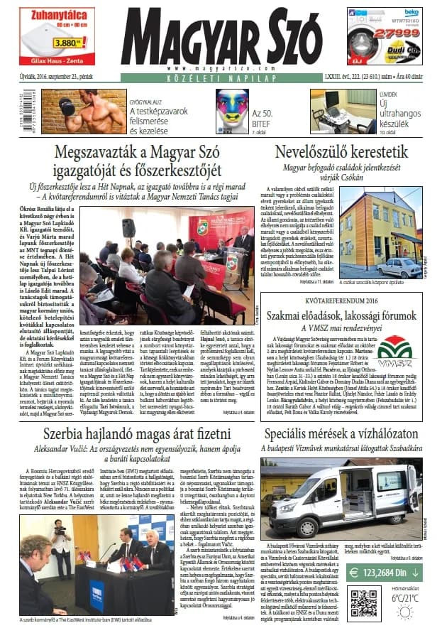 Magyar Szó, 73. évf. 2016. szeptember 23. 222. sz. 1–16. oldal