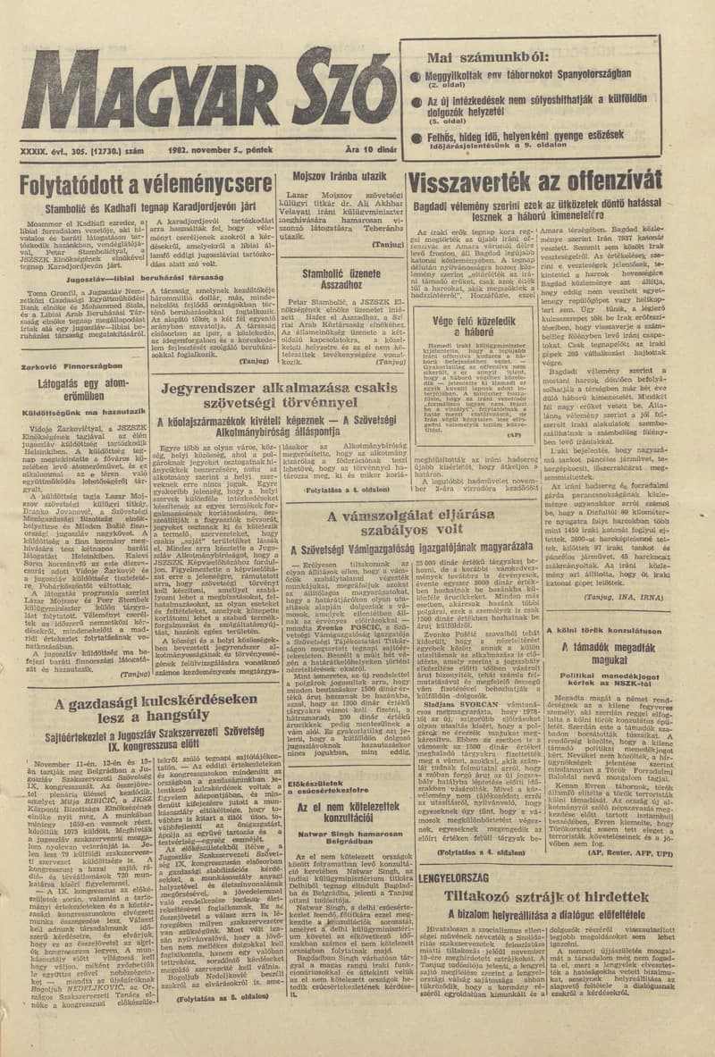 Magyar Szó, 39. évf. 1982. november 5. 305. sz. 1–20. oldal