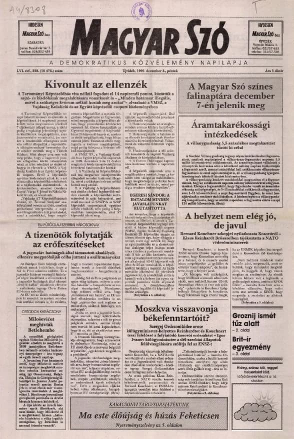 Magyar Szó, 56. évf. 1999. december 3. 238. sz. 1–16. oldal