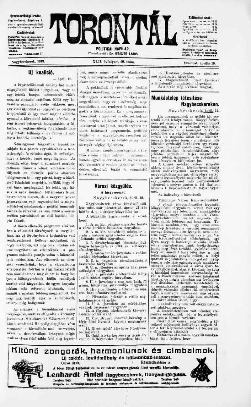 Torontál, 42. évf. 1913. április 19. 90. sz.