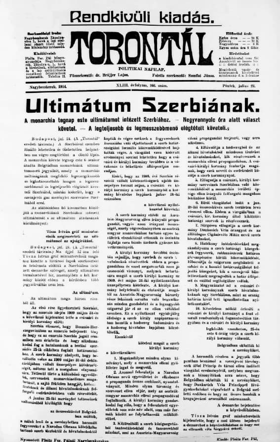 Torontál, 43. évf. 1914. július 24. 166. sz.