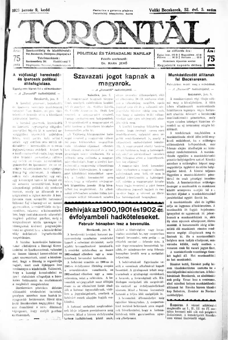 Torontál, 52. évf. 1923. január 9. 5. sz.