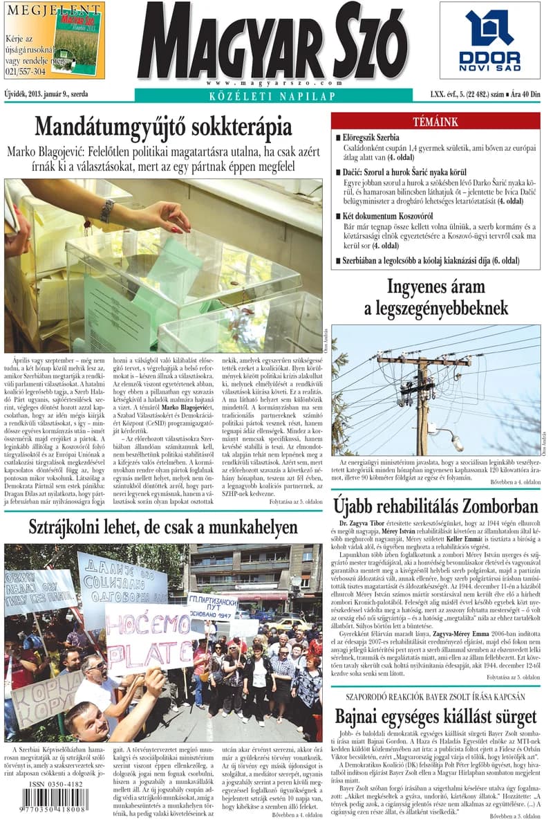 Magyar Szó, 70. évf. 2013. január 9. 5. sz. 1–20. oldal