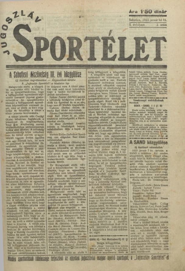 Jugoszláv sportélet, 2. évf. 1923. január 15. 2. sz.