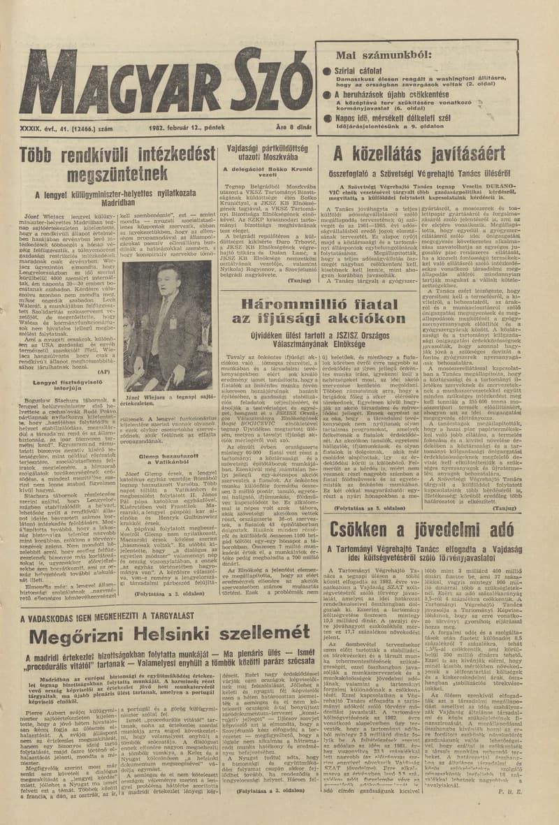 Magyar Szó, 39. évf. 1982. február 12. 41. sz. 1–20. oldal