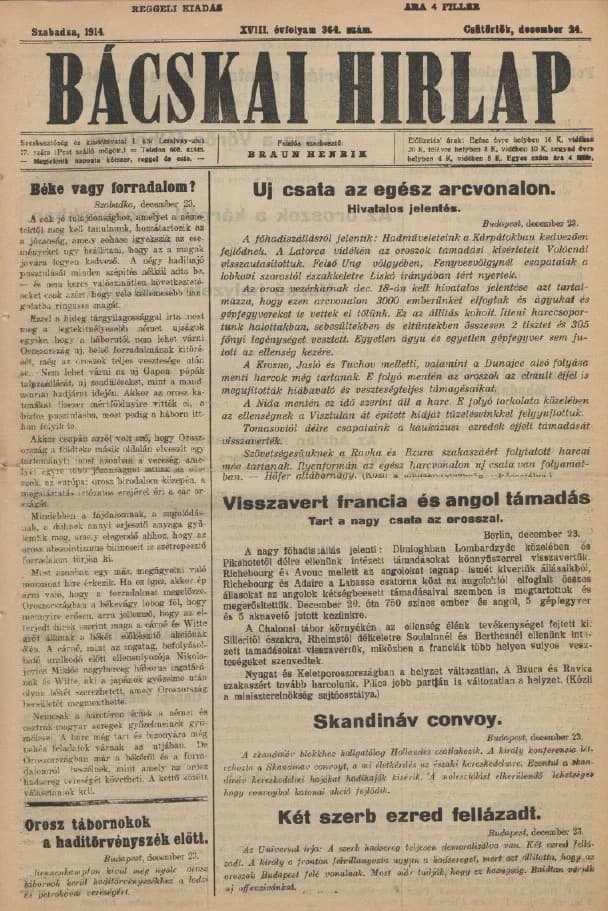 Bácskai Hirlap, 18. évf. 1914. december 24. 364. sz.