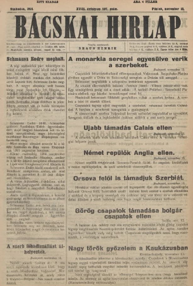 Bácskai Hirlap, 18. évf. 1914. november 13. 297. sz.