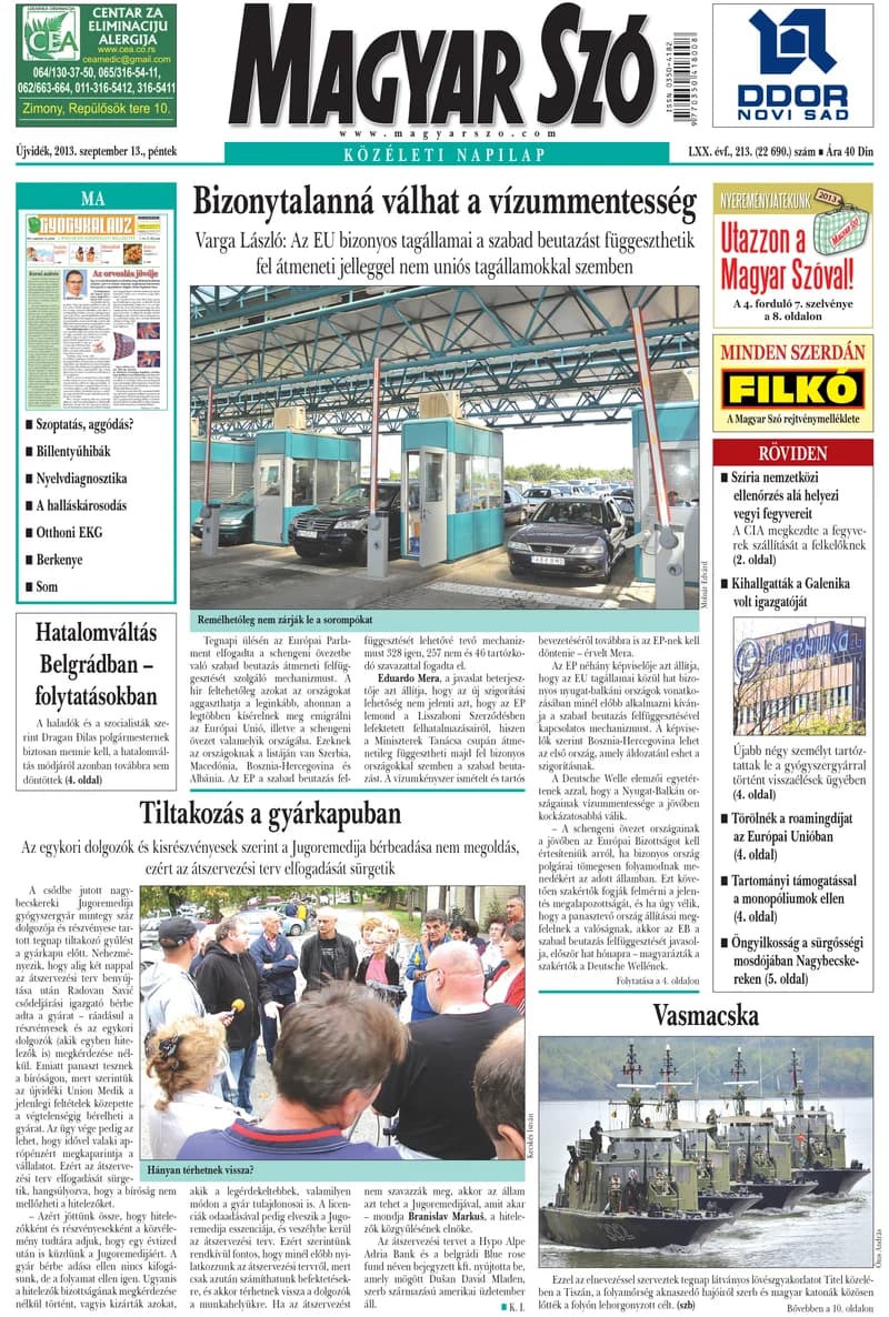 Magyar Szó, 70. évf. 2013. szeptember 13. 213. sz. 1–16. oldal