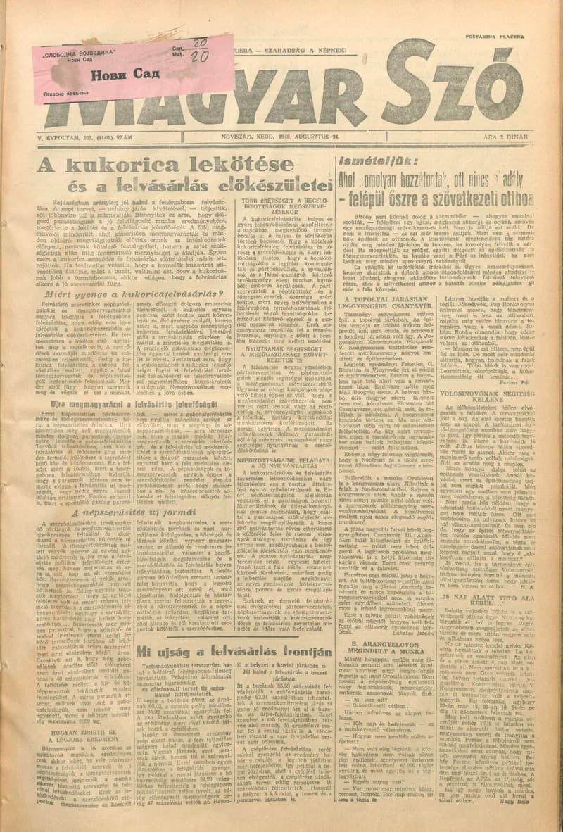 Magyar Szó, 5. évf. 1948. augusztus 24. 203. sz. 1–4. oldal