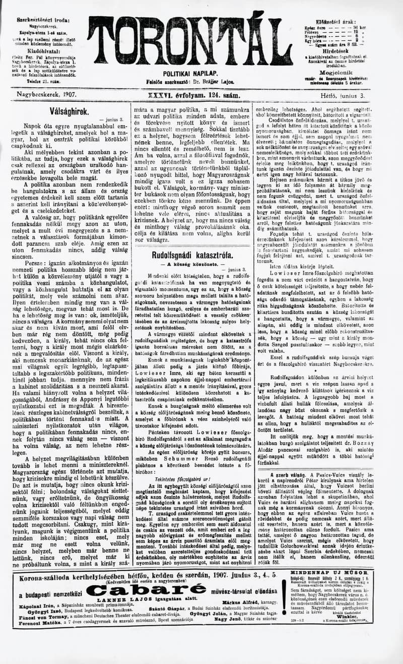 Torontál, 36. évf. 1907. június 3. 124. sz.