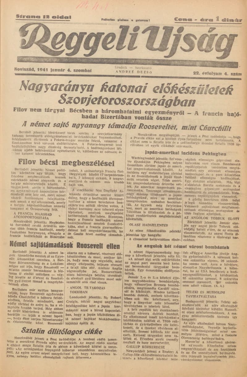 Reggeli Újság, 22. évf. 1941. január 4. 4. sz.