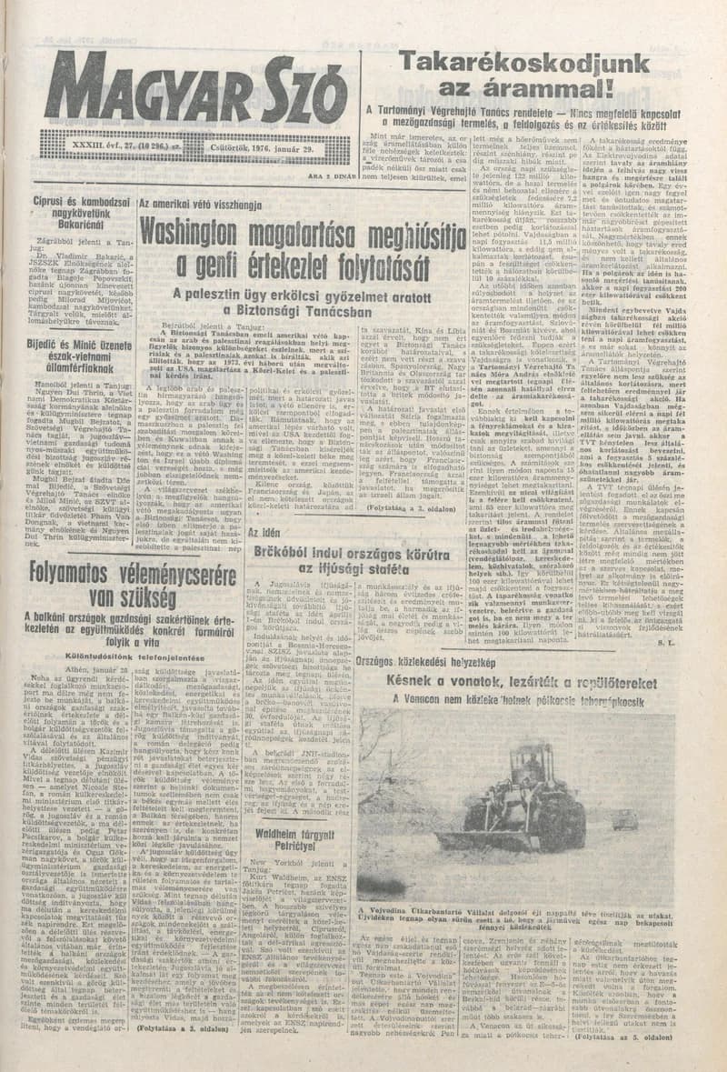 Magyar Szó, 33. évf. 1976. január 29. 27. sz. 1–20. oldal