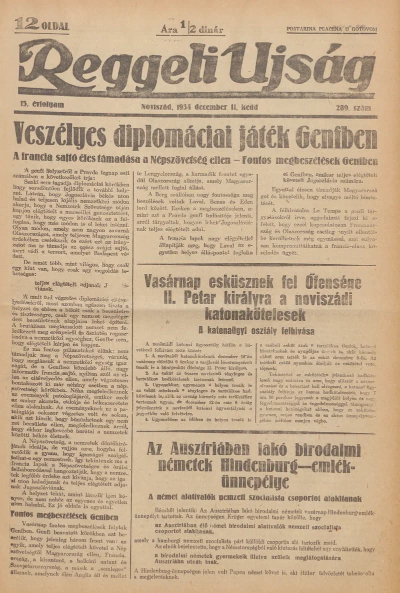 Reggeli Újság, 15. évf. 1934. december 11. 289. sz.