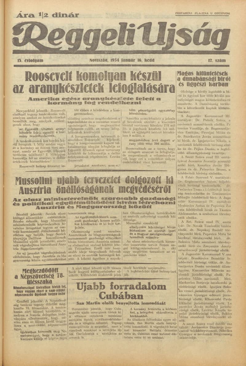Reggeli Újság, 15. évf. 1934. január 16. 12. sz.