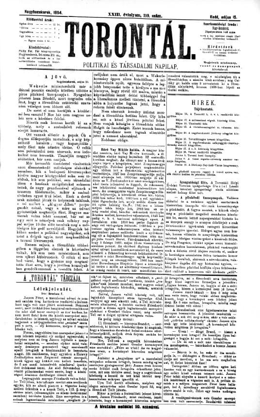 Torontál, 23. évf. 1894. május 15. 110. sz.