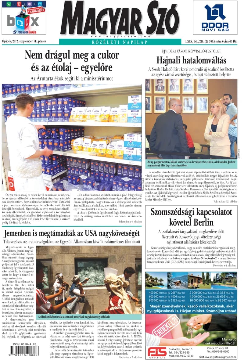 Magyar Szó, 69. évf. 2012. szeptember 14. 214. sz. 1–20. oldal
