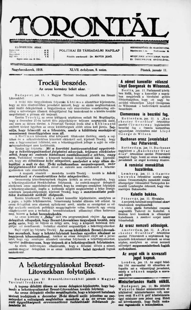 Torontál, 47. évf. 1918. január 11. 9. sz.