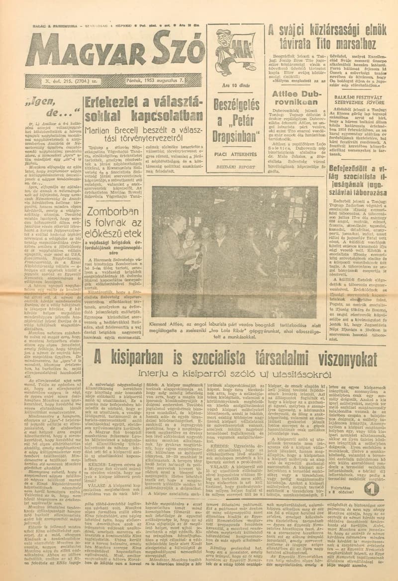 Magyar Szó, 10. évf. 1953. augusztus 7. 215. sz. 1–8. oldal