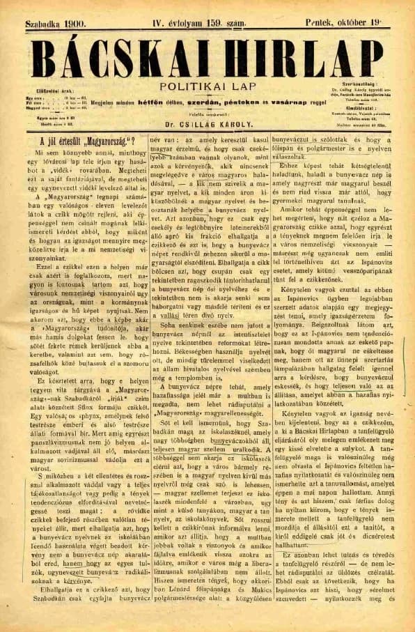 Bácskai Hirlap, 4. évf. 1900. október 19. 159. sz.