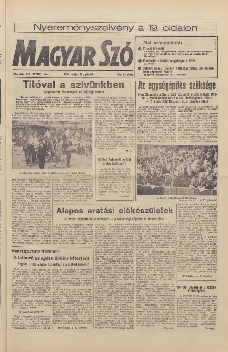 Magyar Szó, 41. évf. 1984. május 18. 135. sz. 1–20. oldal