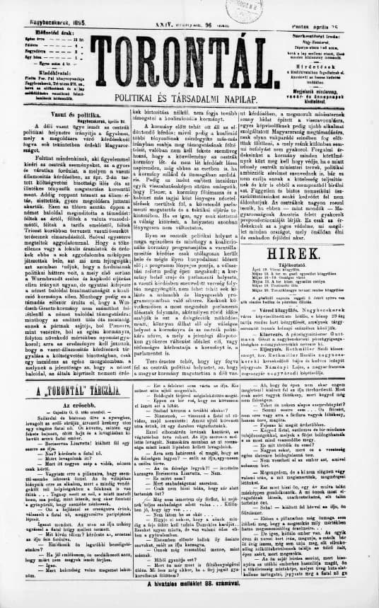 Torontál, 24. évf. 1895. április 26. 96. sz.