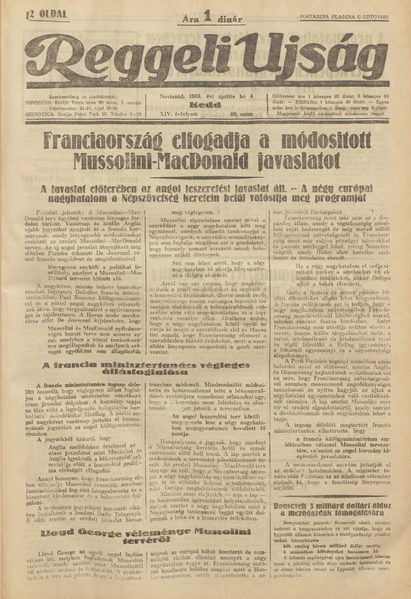 Reggeli Újság, 14. évf. 1933. április 7. 83. sz.