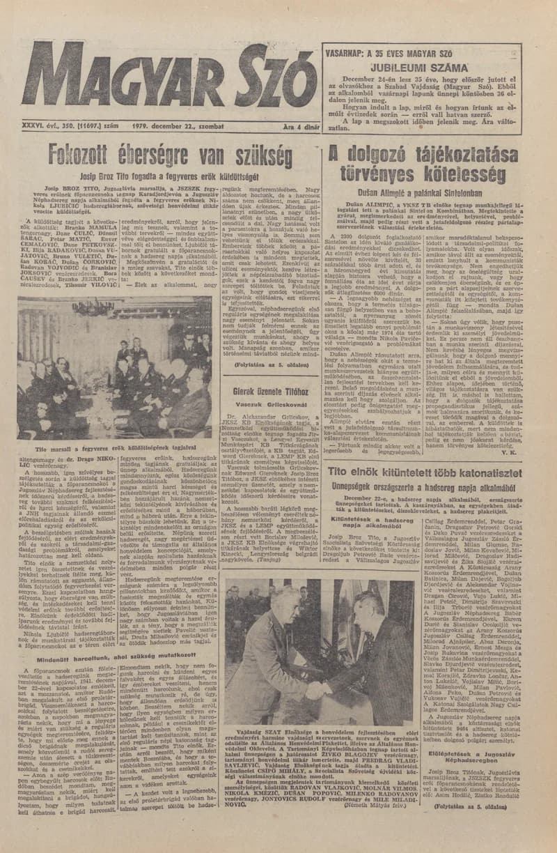 Magyar Szó, 36. évf. 1979. december 22. 350. sz. 1–20. oldal