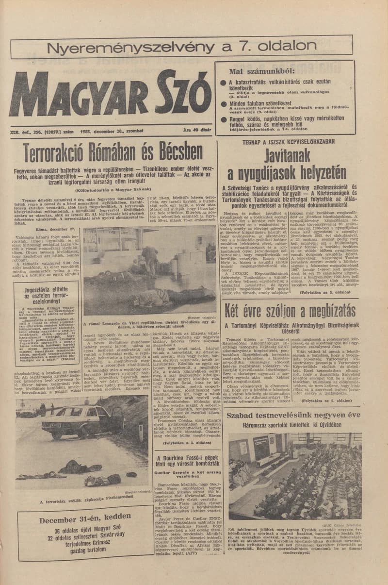 Magyar Szó, 42. évf. 1985. december 28. 356. sz. 1–28. oldal