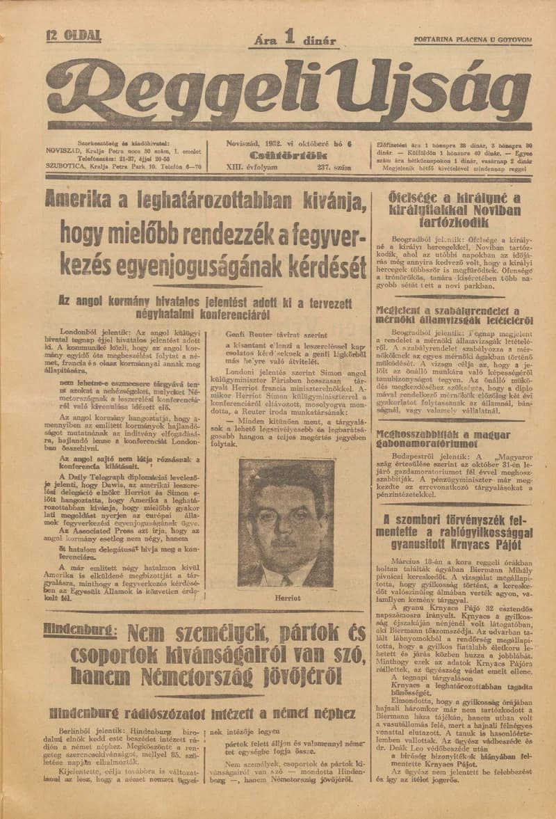 Reggeli Újság, 13. évf. 1932. október 6. 237. sz.