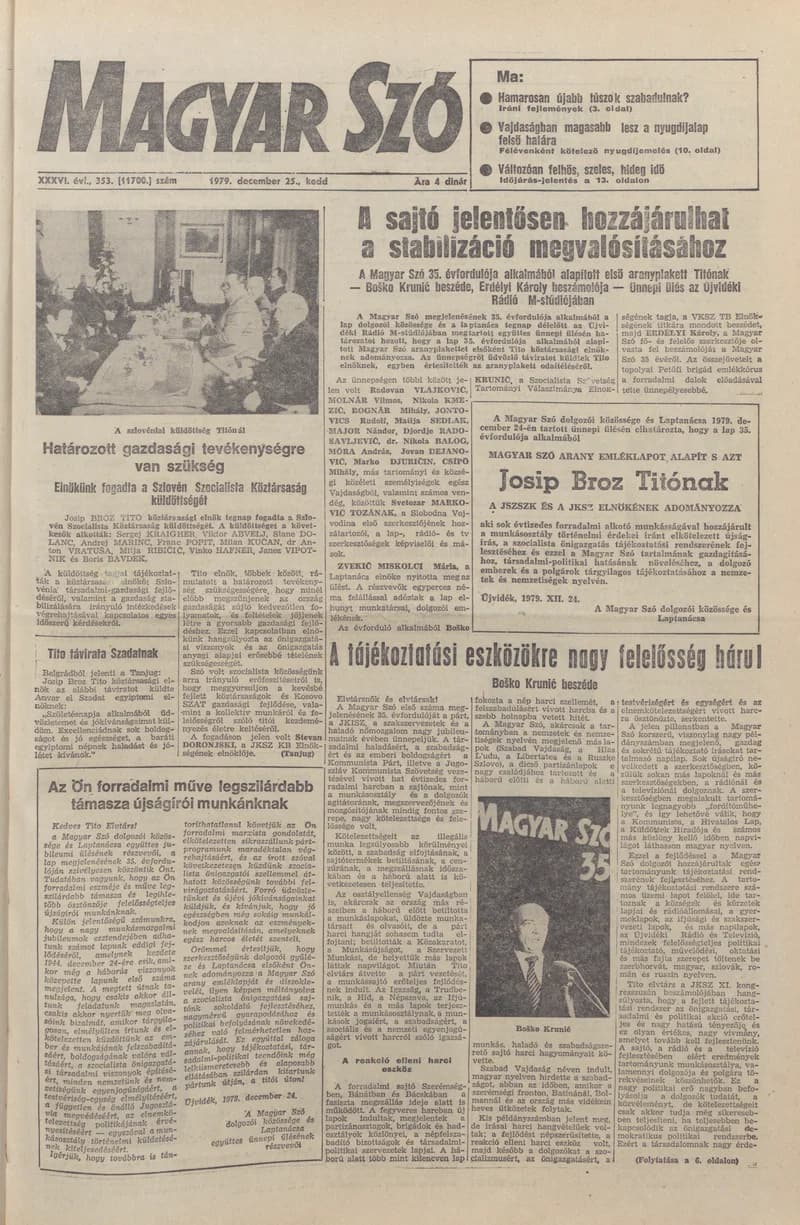 Magyar Szó, 36. évf. 1979. december 25. 353. sz. 1–20. oldal