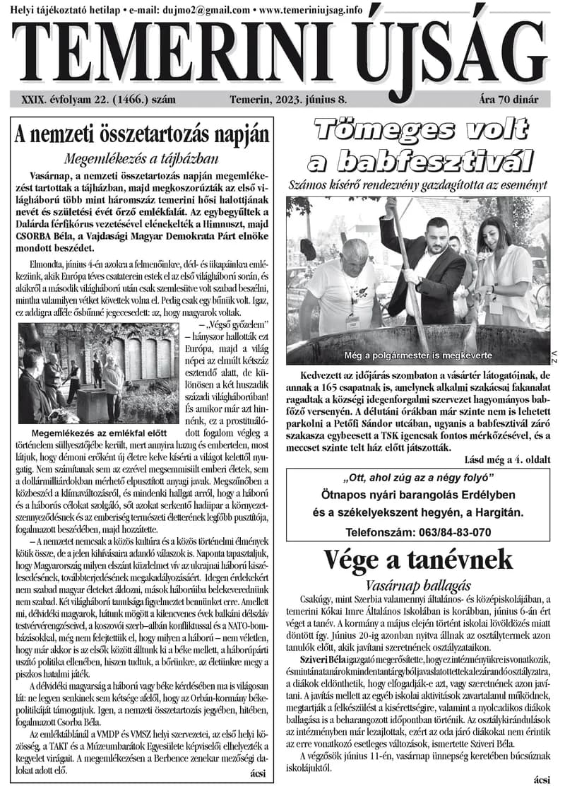 Temerini Újság, 29. évf. 2023. június 8. 22. sz.